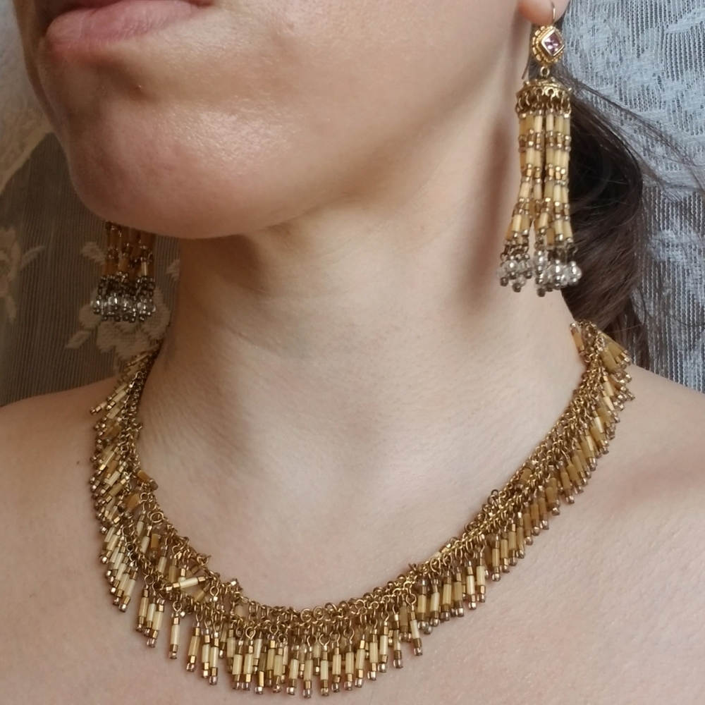 Lee Angel Set of Gold Tone Necklace & Earrings